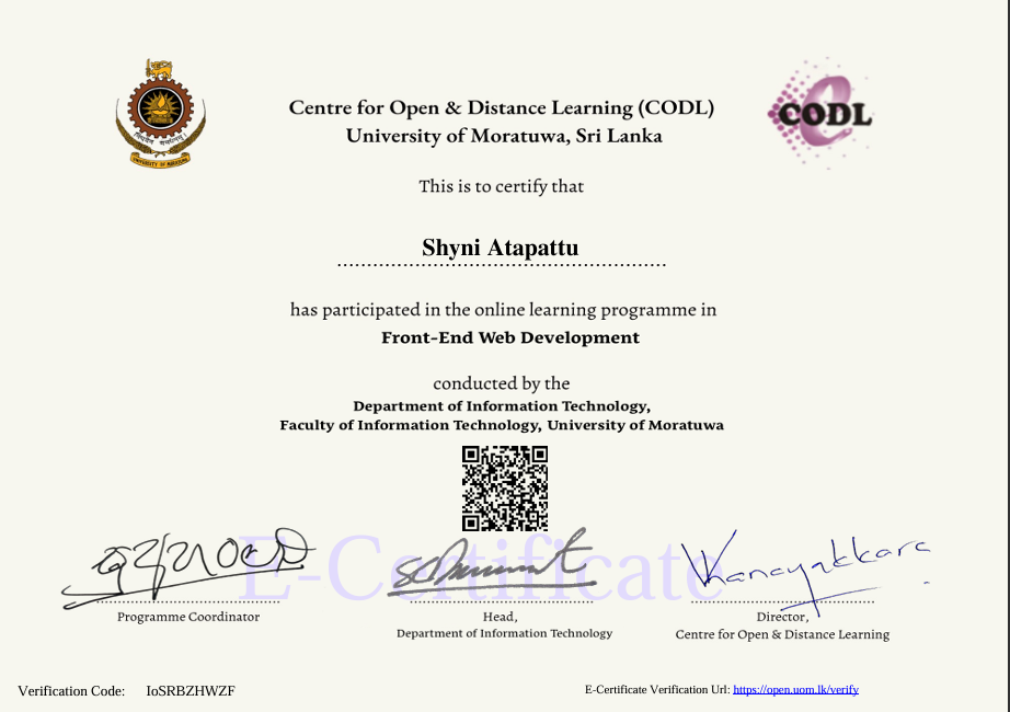 Front-End Web Development Certificate