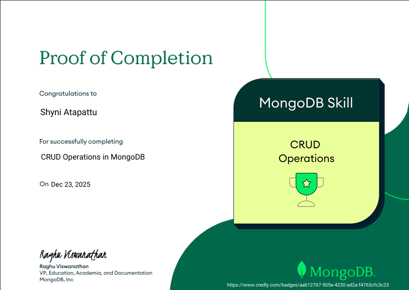 MongoDB Skill - CRUD Operations Certificate