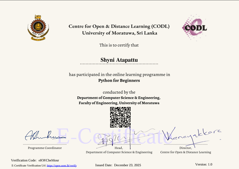 Python for Beginners Certificate